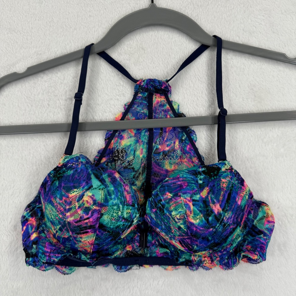 PINK Victoria's Secret 32B Date Racerback Lace Bra‎ Blue Purple Multi
